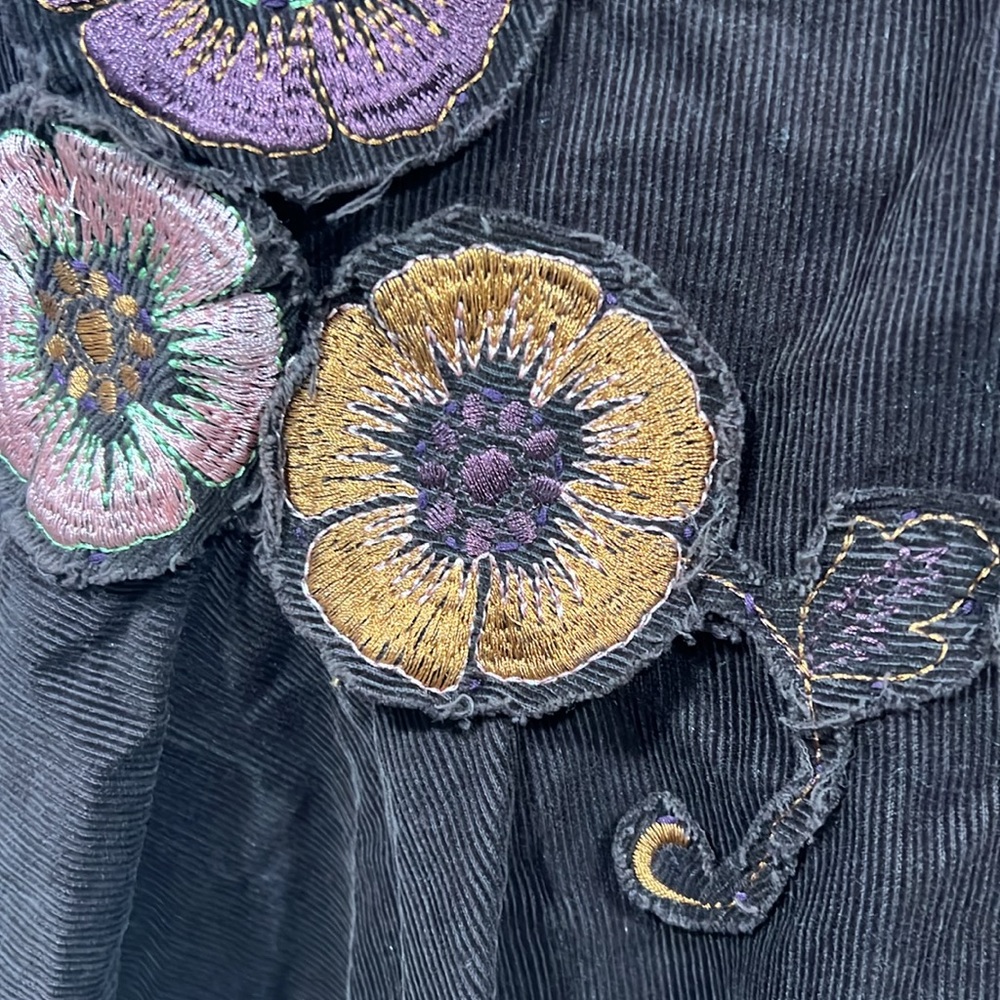 Free People Rare Corduroy & Floral Embroidery Mermaid Style Midi Skirt - Picture 3 of 7